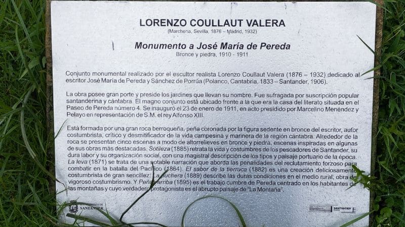 Placa del Monumento a José María de Pereda