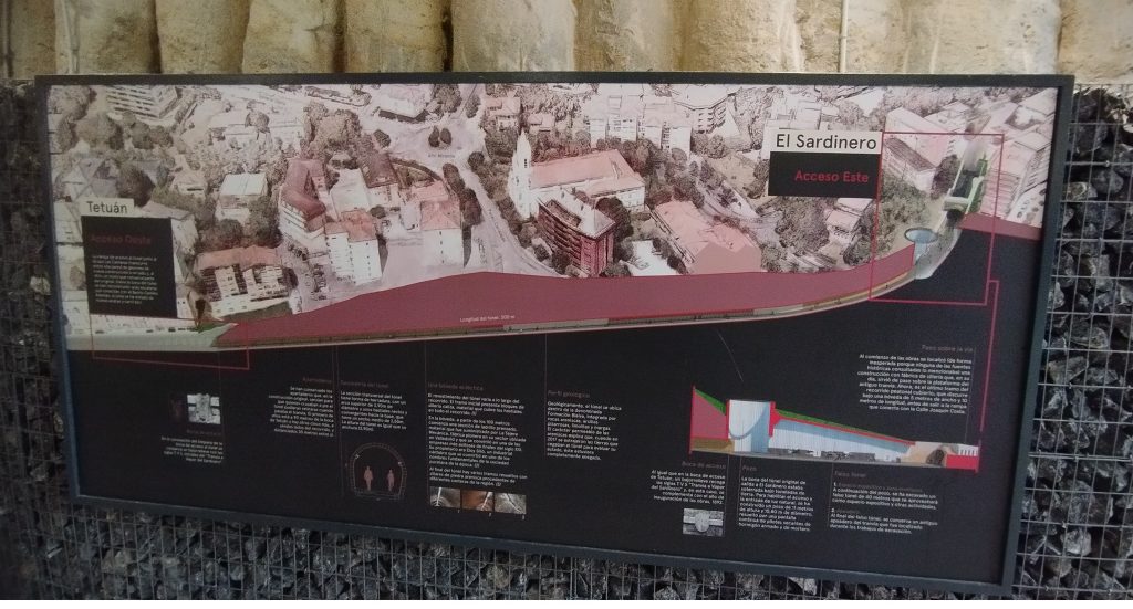 cartel conexión del túnel del tren de Pombo actualmente